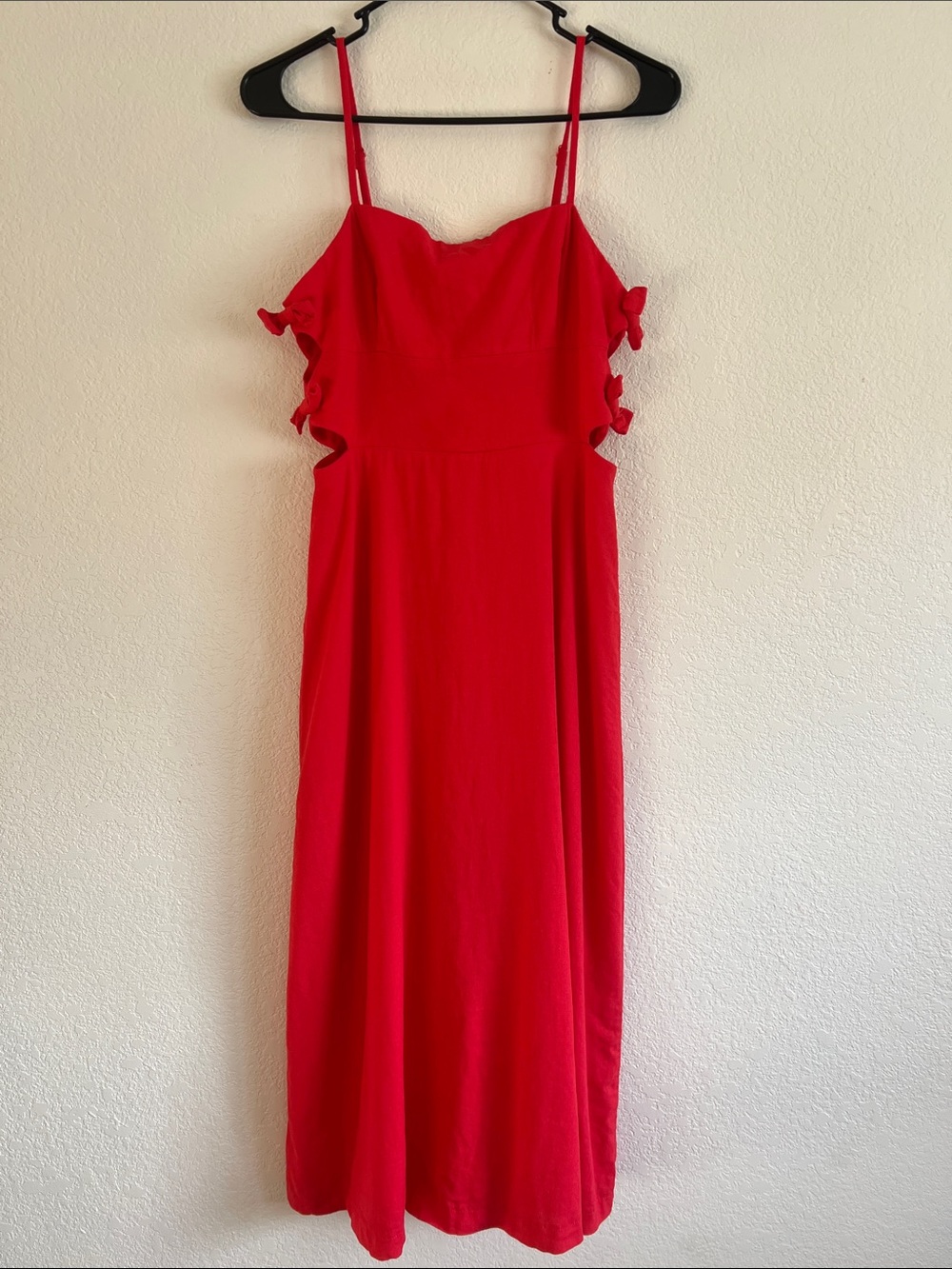 WAYF Linen Blend Cut Out Bow Midi Sundress
